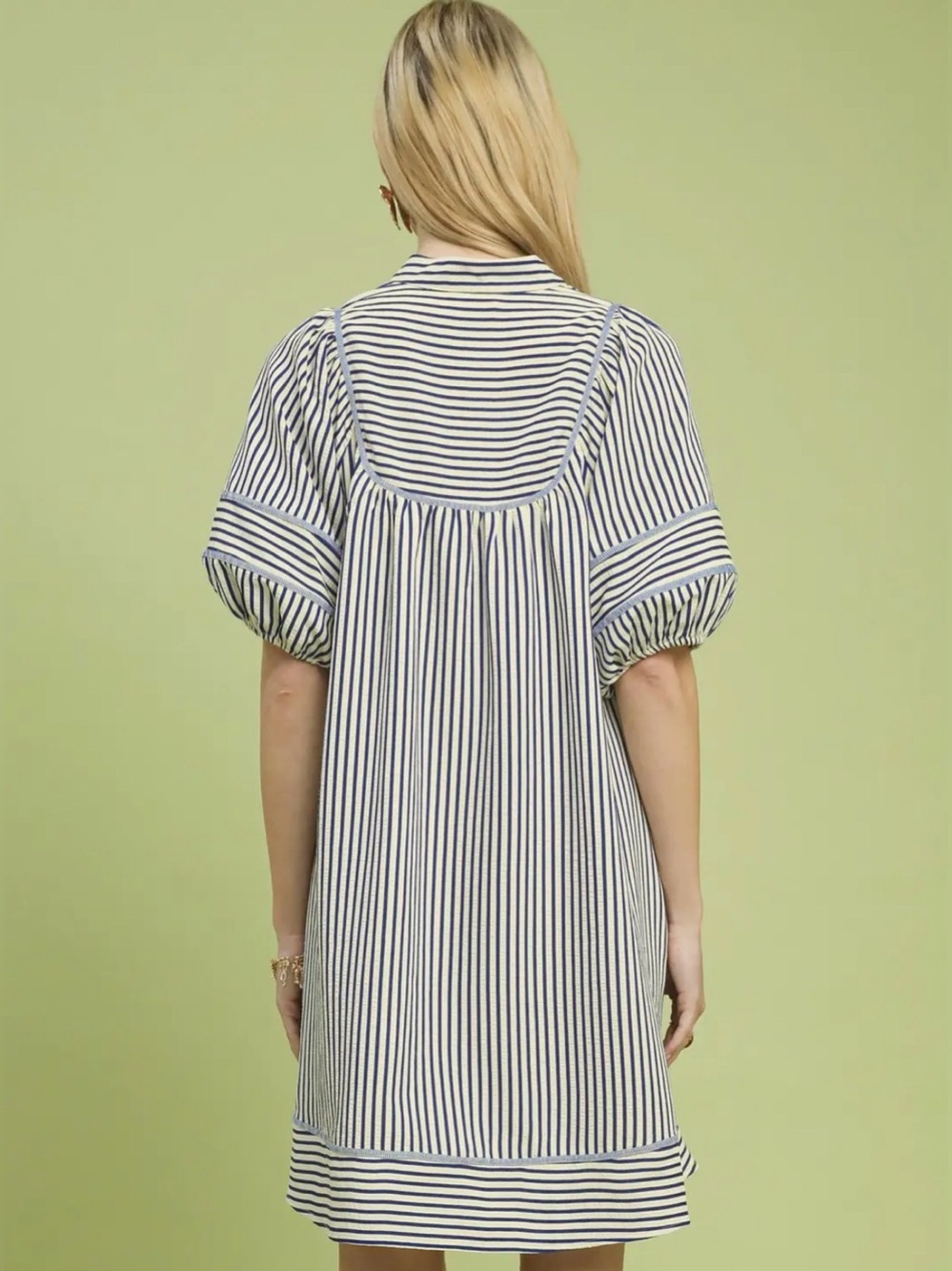Umgee Striped Puff Sleeve Shift Dress - Picture 3 of 6